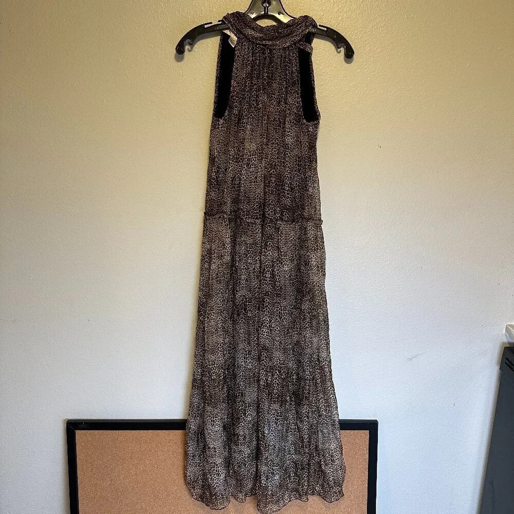 Sara Campbell 100% Silk Leopard Maxi Tiered Sleeveless Dress Size X-Small
